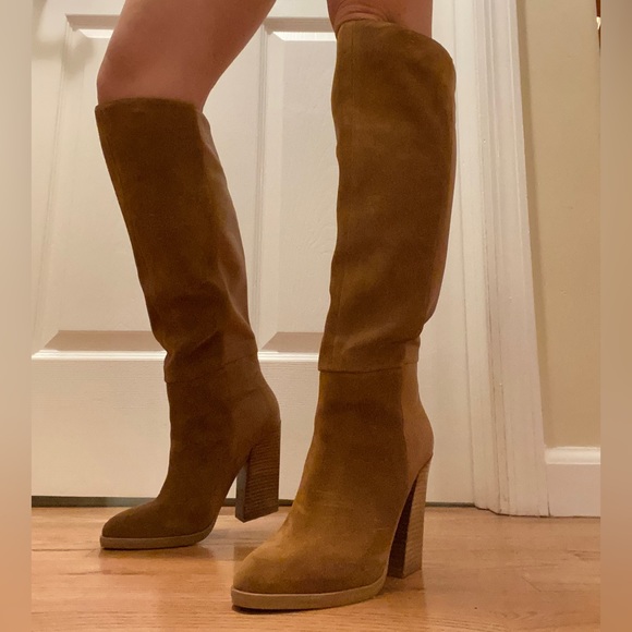 Aldo Knee High Heeled Boots - Chestnut, Suede Front, Leather Back Size 7 - Picture 1 of 4